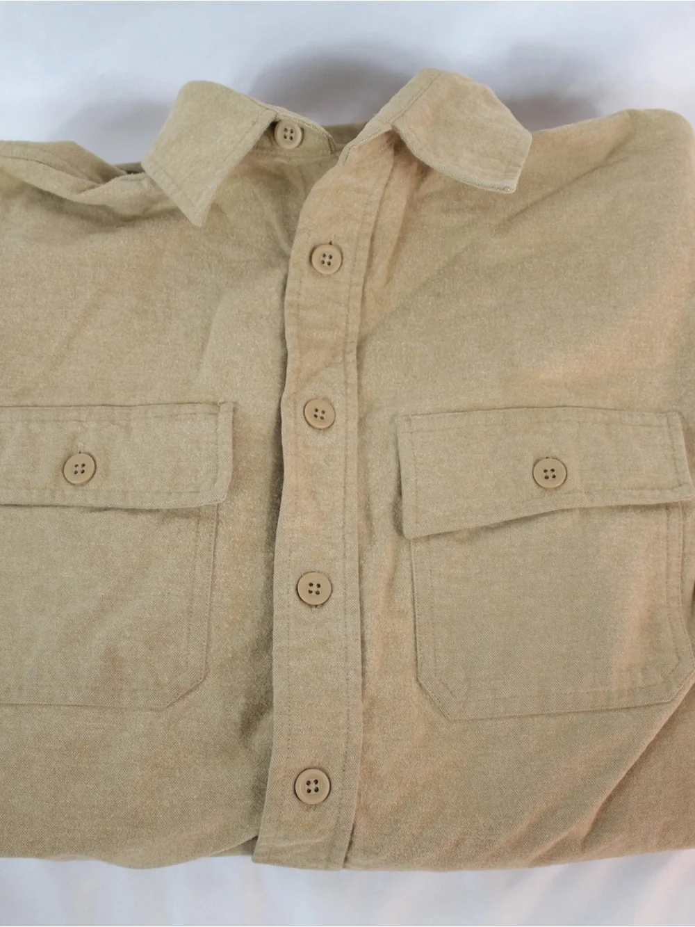 L.L. Bean Tan 100% Cotton Heavy Duty Long Sleeve Button Up Shirt Mens Size S